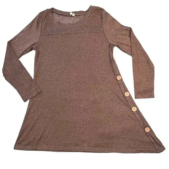 Igenjun Womens Asymmetrical Sweater Long Sleeve Button Accent Brown Medium - Picture 1 of 6